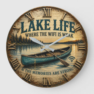 Reloj Redondo Grande Lake Life Rustic Canoe Lake House Decor Vintage 