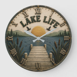 Reloj Redondo Grande Lake Life Sunset Dock Rustic Lake House
