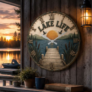 Reloj Redondo Grande Lake Life Sunset Dock Rustic Lake House