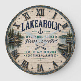 Reloj Redondo Grande Lakeaholic Rustic Lake House Cabin Retreat Decor