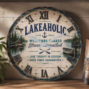 Reloj Redondo Grande Lakeaholic Rustic Lake House Cabin Retreat Decor