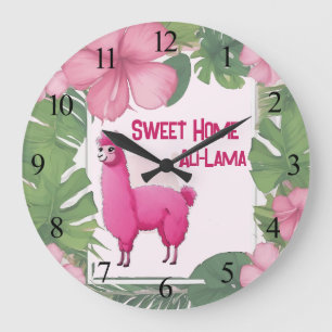 Reloj Redondo Grande Lama sonriente rosa feliz