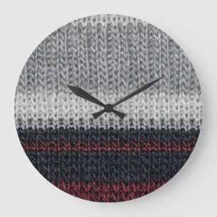 Reloj Redondo Grande Lana de punto: rayas rojas, blancas.