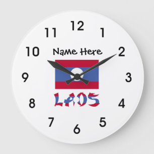 Reloj Redondo Grande Laos y la bandera de Laos con tu nombre