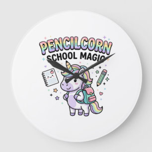 Reloj Redondo Grande Lápiz de Unicornio Escuela Mágica Encantadora Merc