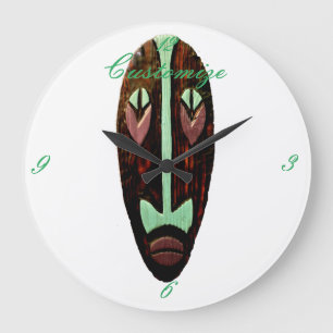 Reloj Redondo Grande Larga máscara tiki Thunder_Cove