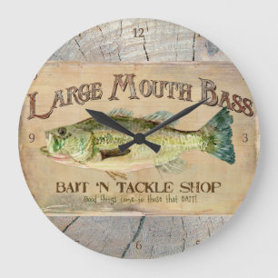 Reloj Redondo Grande Large Mouth Bass Lakeside Fishing Cabin Wood