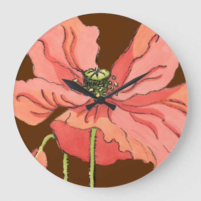 Reloj Redondo Grande Large Pink Flower with Deep Red Background (Anverso)