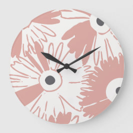 Reloj Redondo Grande Large Retro Daisy Flower Power Dusty Rose