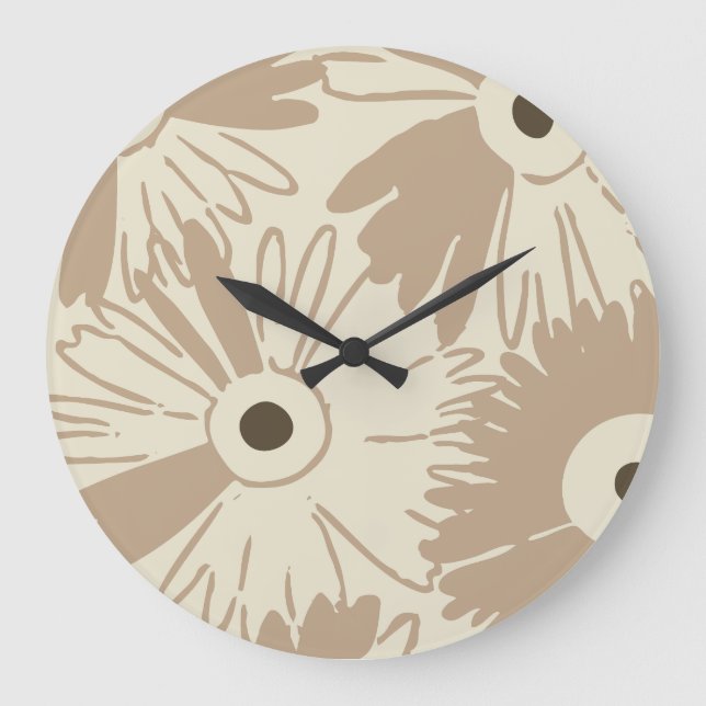Reloj Redondo Grande Large Retro Daisy Flower Power Earthy Neutral (Anverso)