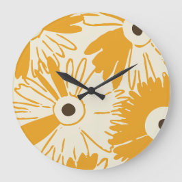 Reloj Redondo Grande Large Retro Daisy Flower Power Goldenrod