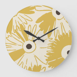 Reloj Redondo Grande Large Retro Daisy Flower Power Mustard Gold