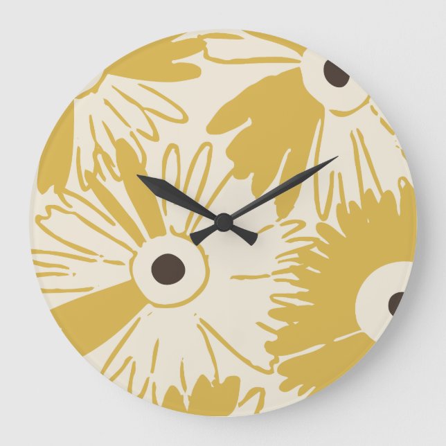 Reloj Redondo Grande Large Retro Daisy Flower Power Mustard Gold (Anverso)