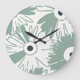 Reloj Redondo Grande Large Retro Daisy Flower Power Muted Sage Green