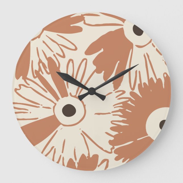 Reloj Redondo Grande Large Retro Daisy Flower Power Spiced Terracotta (Anverso)