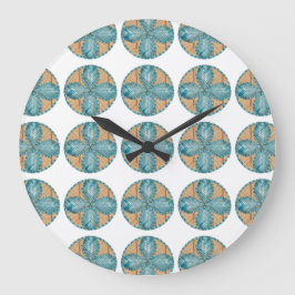 Reloj Redondo Grande Large Round Clock with Turquoise Flower Design