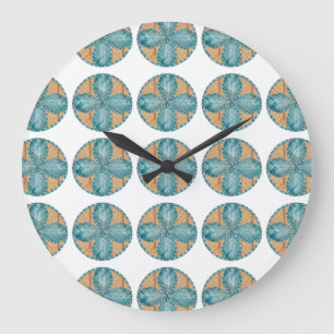 Reloj Redondo Grande Large Round Clock with Turquoise Flower Design