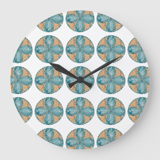 Reloj Redondo Grande Large Round Clock with Turquoise Flower Design (Anverso)