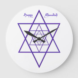 Reloj Redondo Grande Las Estrellas Azules Chanukah de David