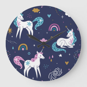 Reloj Redondo Grande Las lluvias de Unicornio: Personalizados amables y