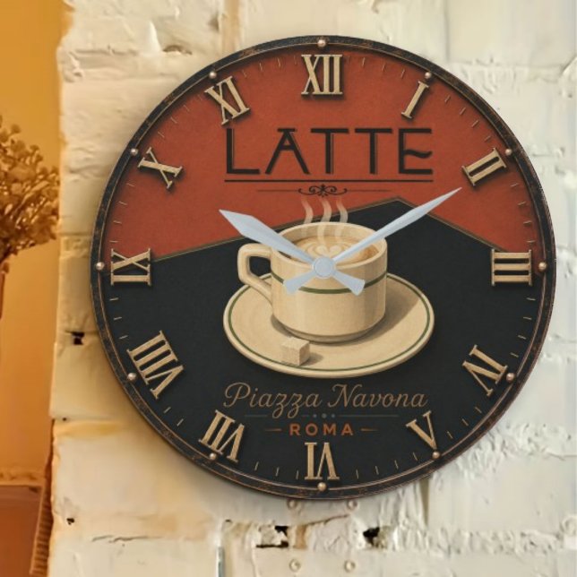 Reloj Redondo Grande Latte Coffee  Italian Café Kitchen Decor (Subido por el creador)