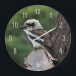 Reloj Redondo Grande Laughing Kookaburra Bird Animal Tree<br><div class="desc">This unique wall clock features a close up photo of a beautiful kookaburra, taken in Wilson's Promontory National Park in Victoria, Australia. Perfect to brighten up any room in your home (kitchen, living room, bedroom, hall, kids room, nursery or office). Also a great housewarming gift or birthday present! The Laughing...</div>
