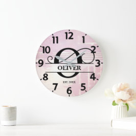 Reloj Redondo Grande Lavanda pálida con problemas de monograma