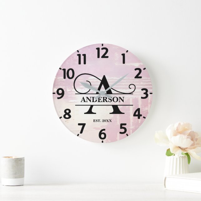 Reloj Redondo Grande Lavanda Pálida Molesta Un Monograma (Hogar)
