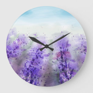 Reloj Redondo Grande Lavanda provenzal: Campo acuarela de época
