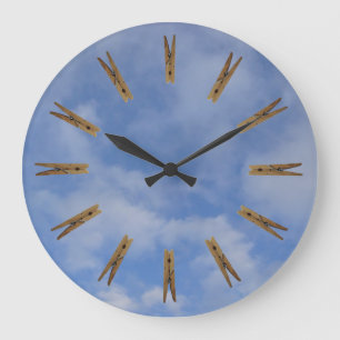 Reloj Redondo Grande Lavandería Clothespin Sky