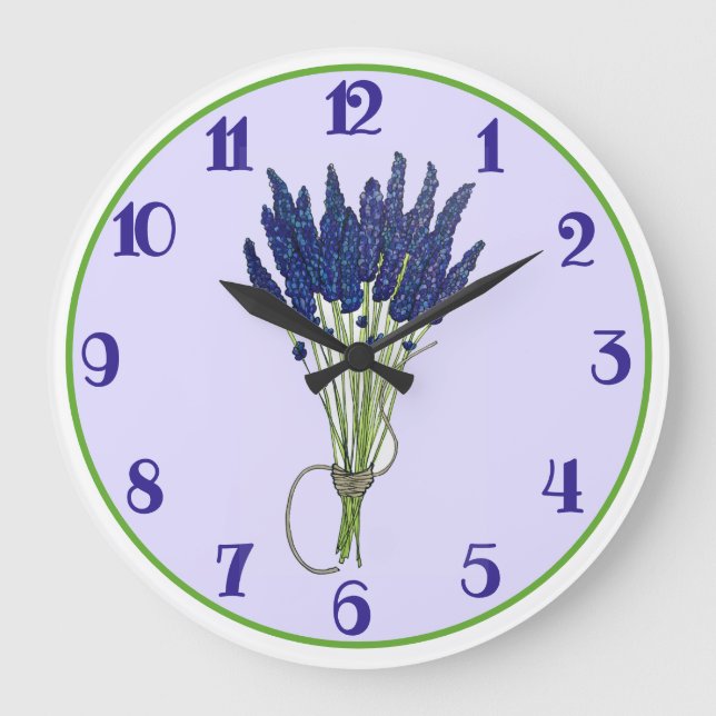 Reloj Redondo Grande Lavandula Lavender Bunch Herb Purple Flower Garden (Anverso)