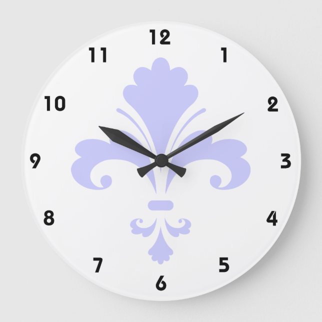Reloj Redondo Grande Lavender Blue Fleur-de-lis (Anverso)