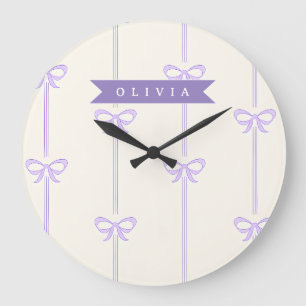 Reloj Redondo Grande Lazo Coquette Personalizado Nombre Estética Femeni
