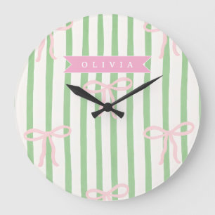 Reloj Redondo Grande Lazo de Raya Verde Coquette Femenino Personalizado