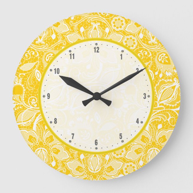 Reloj Redondo Grande Lazo floral amarillo y blanco (Anverso)
