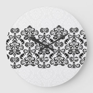 Reloj Redondo Grande Lazo negro blanco plateado Damask G203