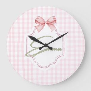 Reloj Redondo Grande Lazo Rosa Personalizado Emma & Estampado a Cuadros