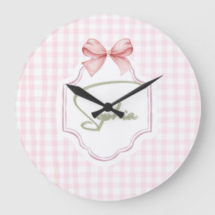 Reloj Redondo Grande Lazo Rosa Personalizado Sophia y Estampado de Cuad