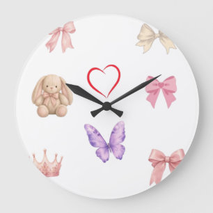 Reloj Redondo Grande Lazos pastel adorables conejito mariposa corazón c
