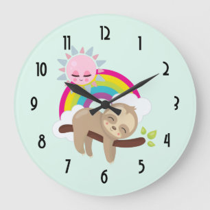 Reloj Redondo Grande Lazy Slote lindo con sol y arcoiris