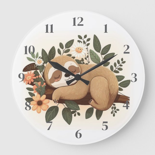 Reloj Redondo Grande Lazy sloth sleeping on a branch cartoon            (Anverso)