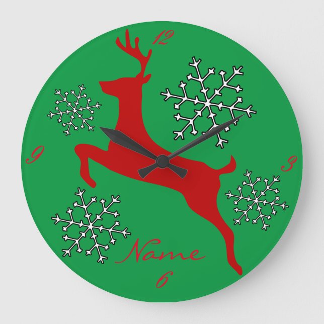 Reloj Redondo Grande Leaping Red Deer Snowflakes Thunder_Cove (Anverso)
