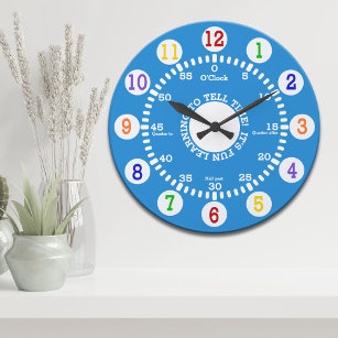 Reloj Redondo Grande Learning to Tell Time (Blue)