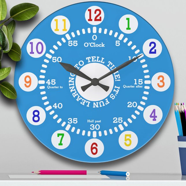 Reloj Redondo Grande Learning to Tell Time (Blue) (Subido por el creador)