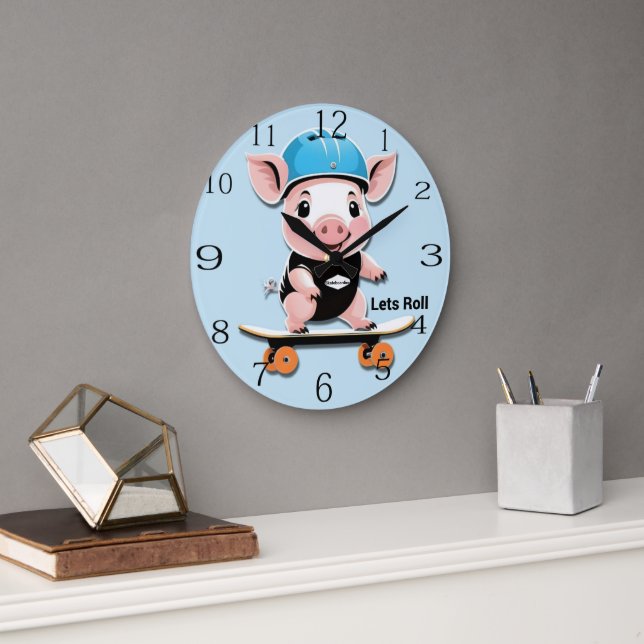 Reloj Redondo Grande Lechón personalizado En Skateboard Que Permite Hac (Oficina)