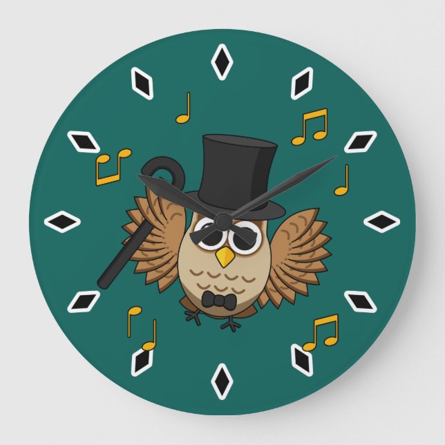 Reloj Redondo Grande Lechuza bailarina con Personalizado de notas music (Anverso)