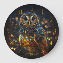 Reloj Redondo Grande Lechuza Bokeh De Luz
