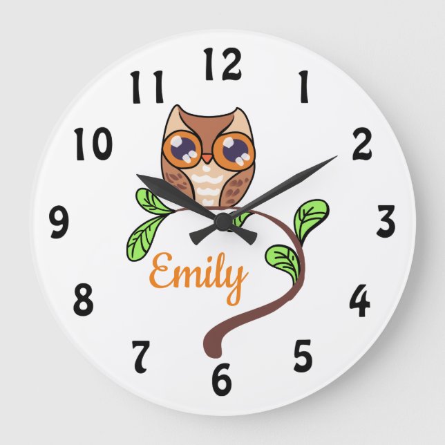 Reloj Redondo Grande Lechuza Cuta Personalizada (Anverso)