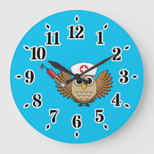 Reloj Redondo Grande Lechuza de enfermera con Personalizado de jeringas