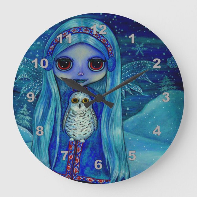 Reloj Redondo Grande Lechuza de Nieve Fairy Magical Winss Nursery (Anverso)